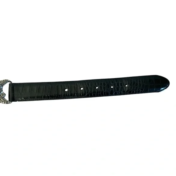 Brighton Black Croc-Embossed Leather Belt with Engraved Silver Buckle Reversible Croco Belt - Brighton main image 4